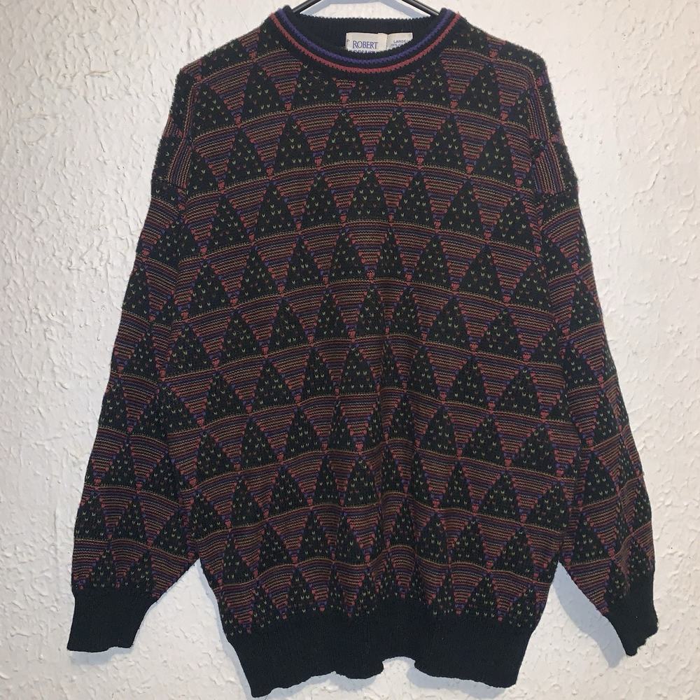 Vintage Robert Bruce Wool Grandpa Geometrical Acrylic Pullover Sweater L